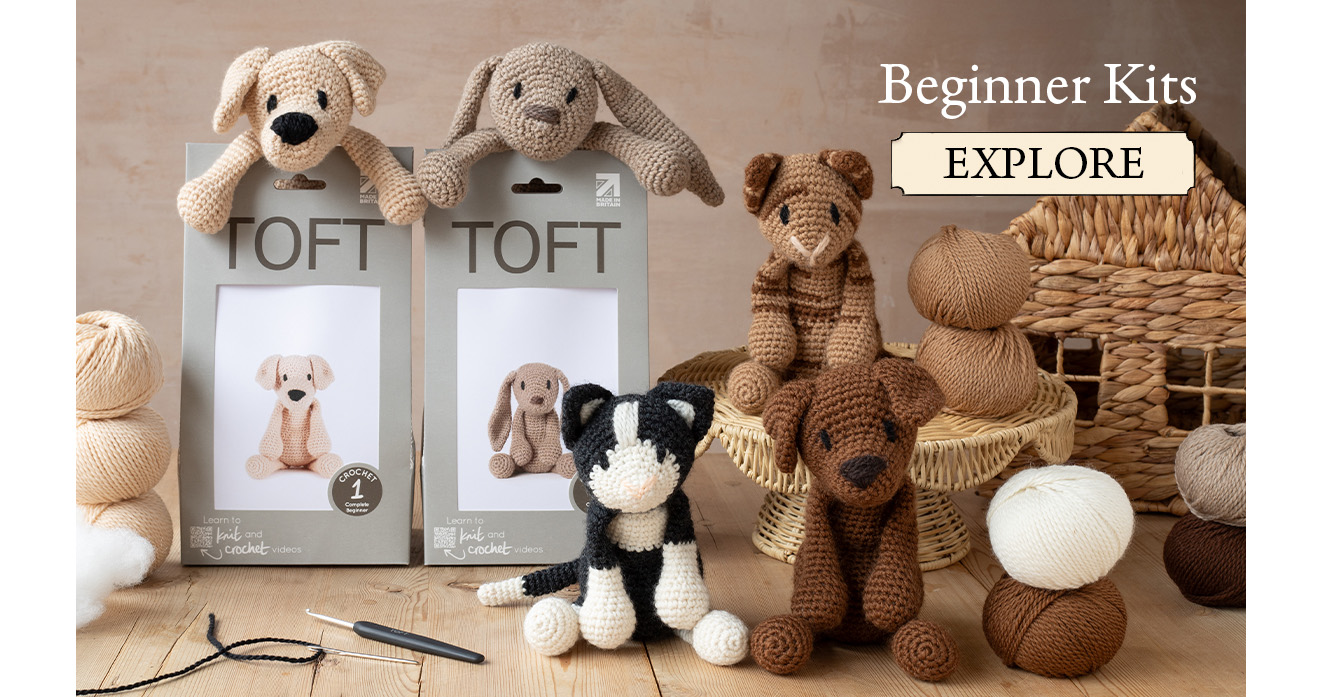 Beginner crochet kits animals dogs cats toft